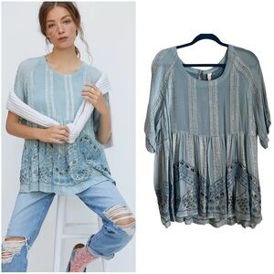 NEW Anthropologie Beaded Boho Sparkle Embroidered Babydoll Tunic Blouse NWT - L